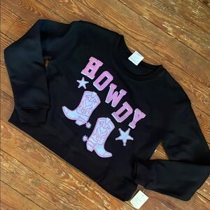 Crop Black Crewneck with Pink 'Howdy' and Boots Design